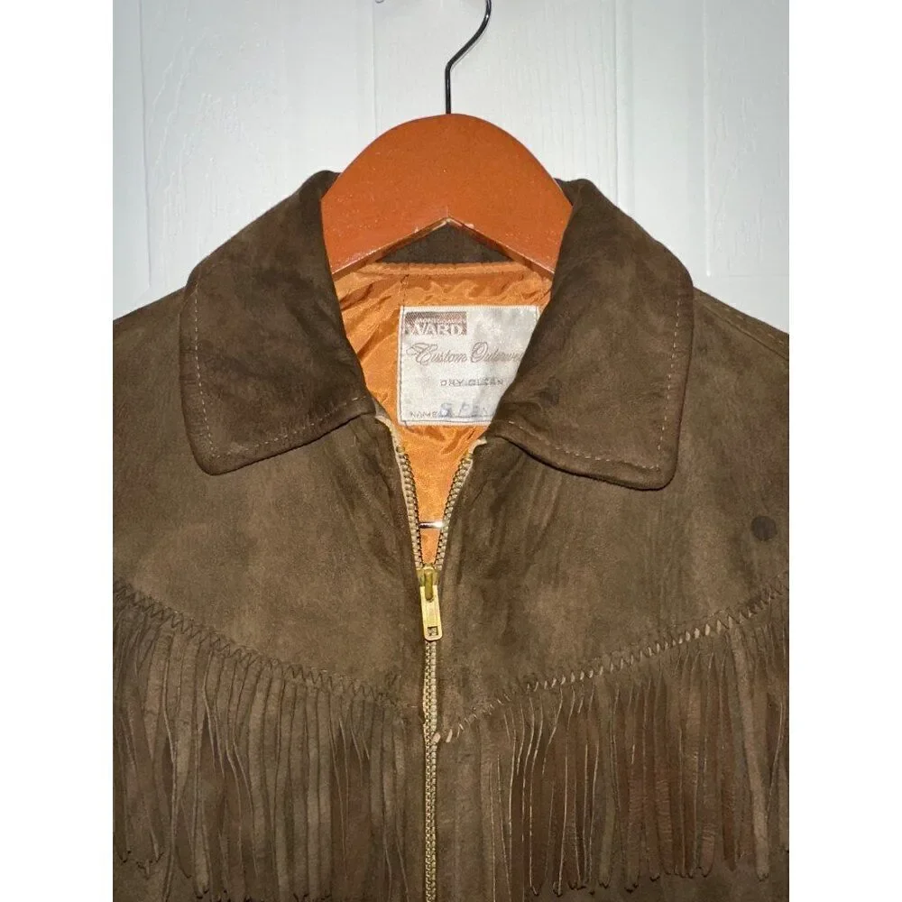 Vintage 1960’s Montgomery Ward Suede Fringe Girls Lined Leather Jacket Size12-14